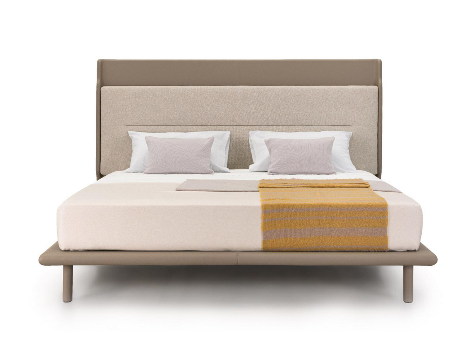 ZERO Leather double bed with upholstered headboard