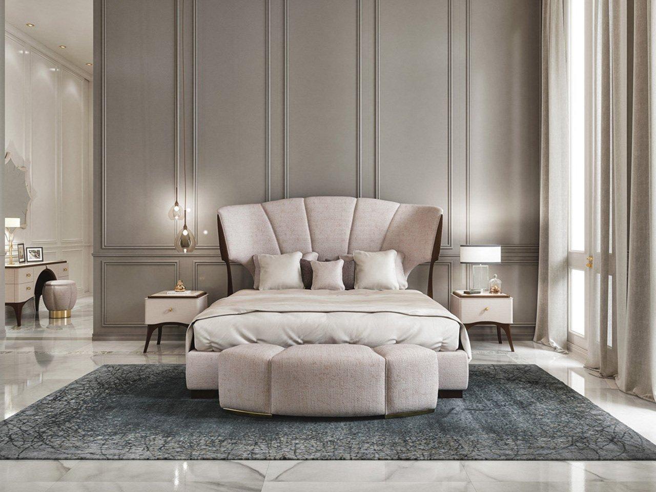 PR.80 Fabric double bed with upholstered headboard