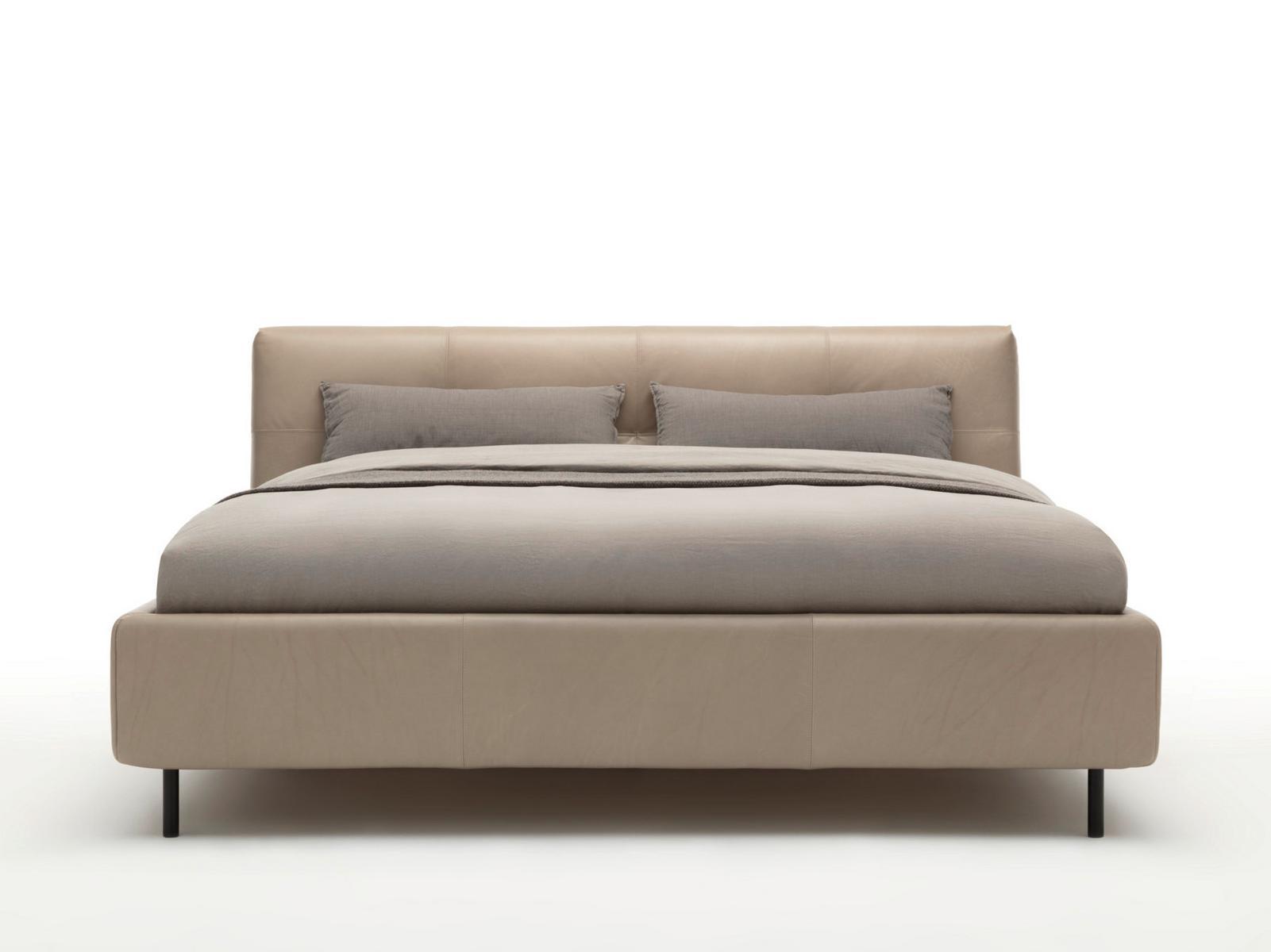 50 Leather double bed with upholstered headboard