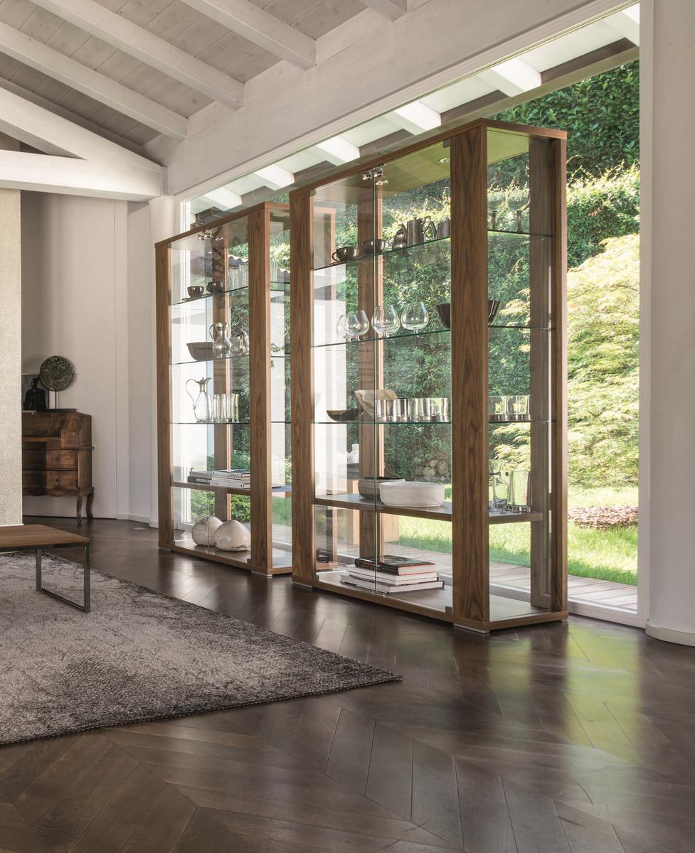 AURORA Wood and glass display cabinet with integrated lighting