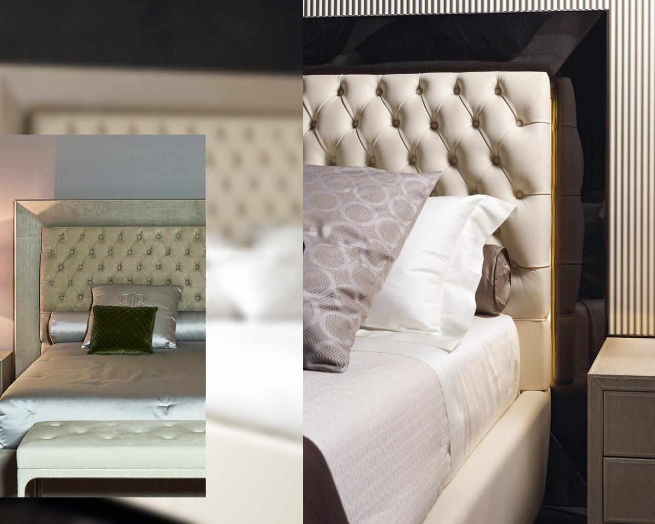 KENYA Leather bed in a classic style  with tufted headboard