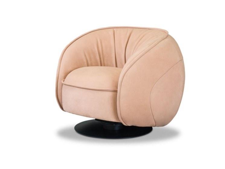 LEON Swivel leather armchair with armrests