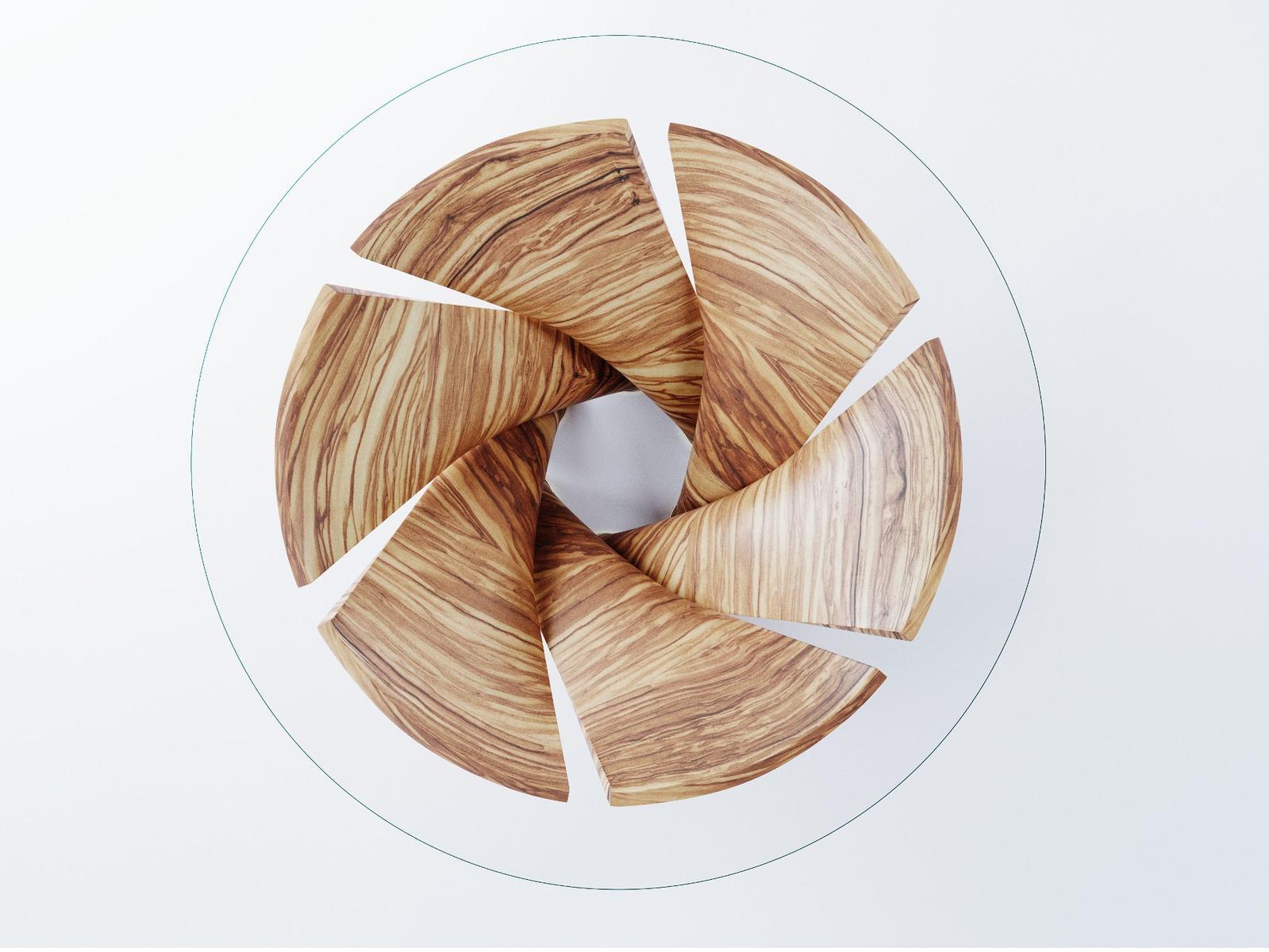 TORSION Round wood and glass table