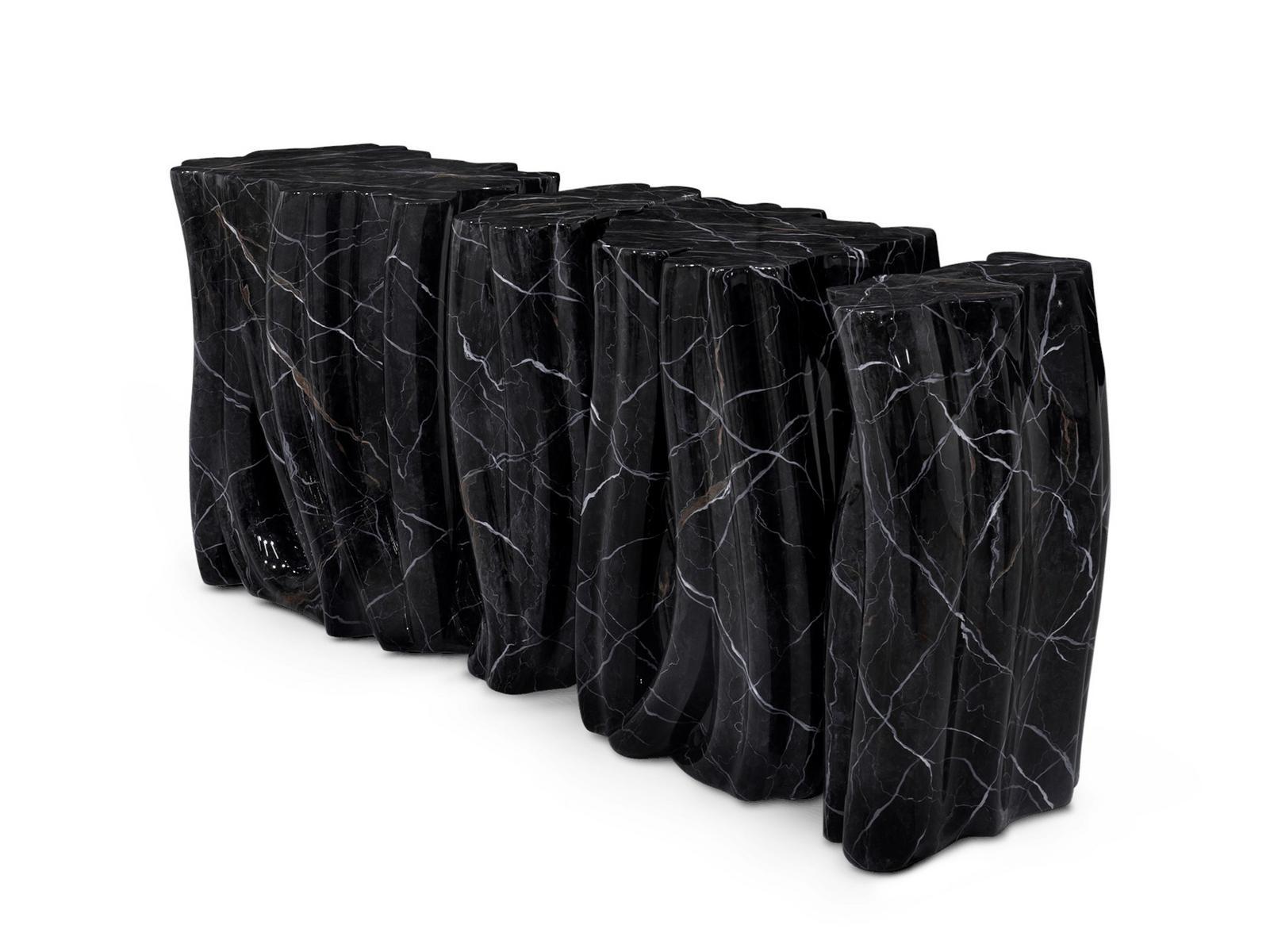 MONOCHROME FAUX-MARBLE Resin console table