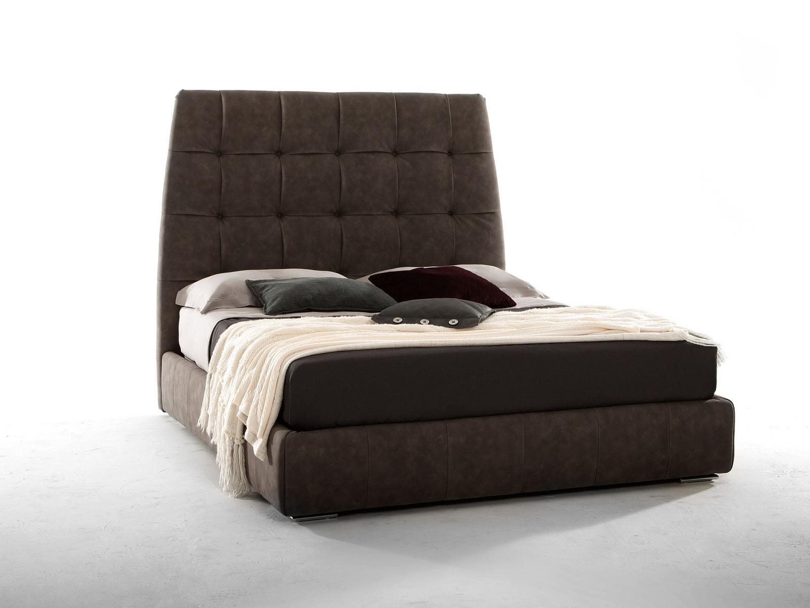 PACIFICO Leather double bed with high headboard