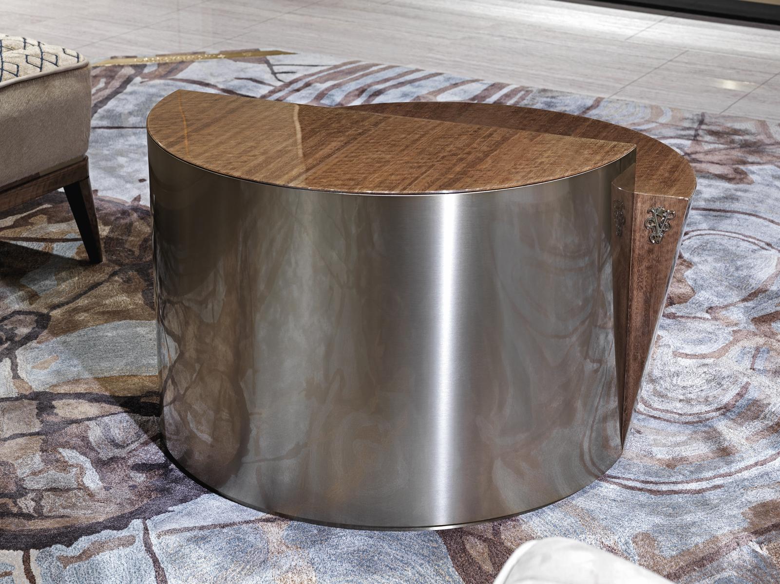 CYBORG Round steel and wood coffee table