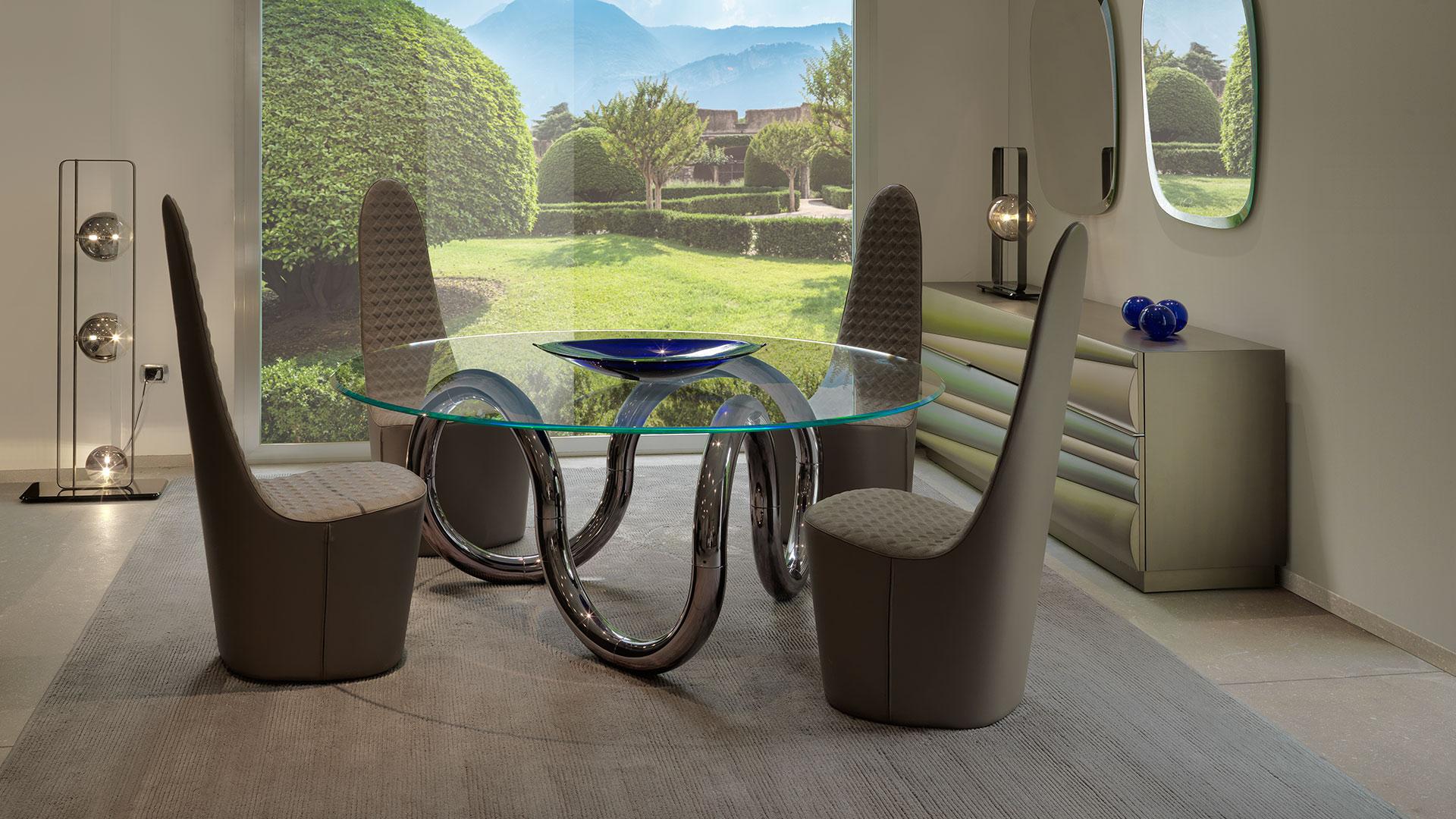 AENIGMA Round glass dining table