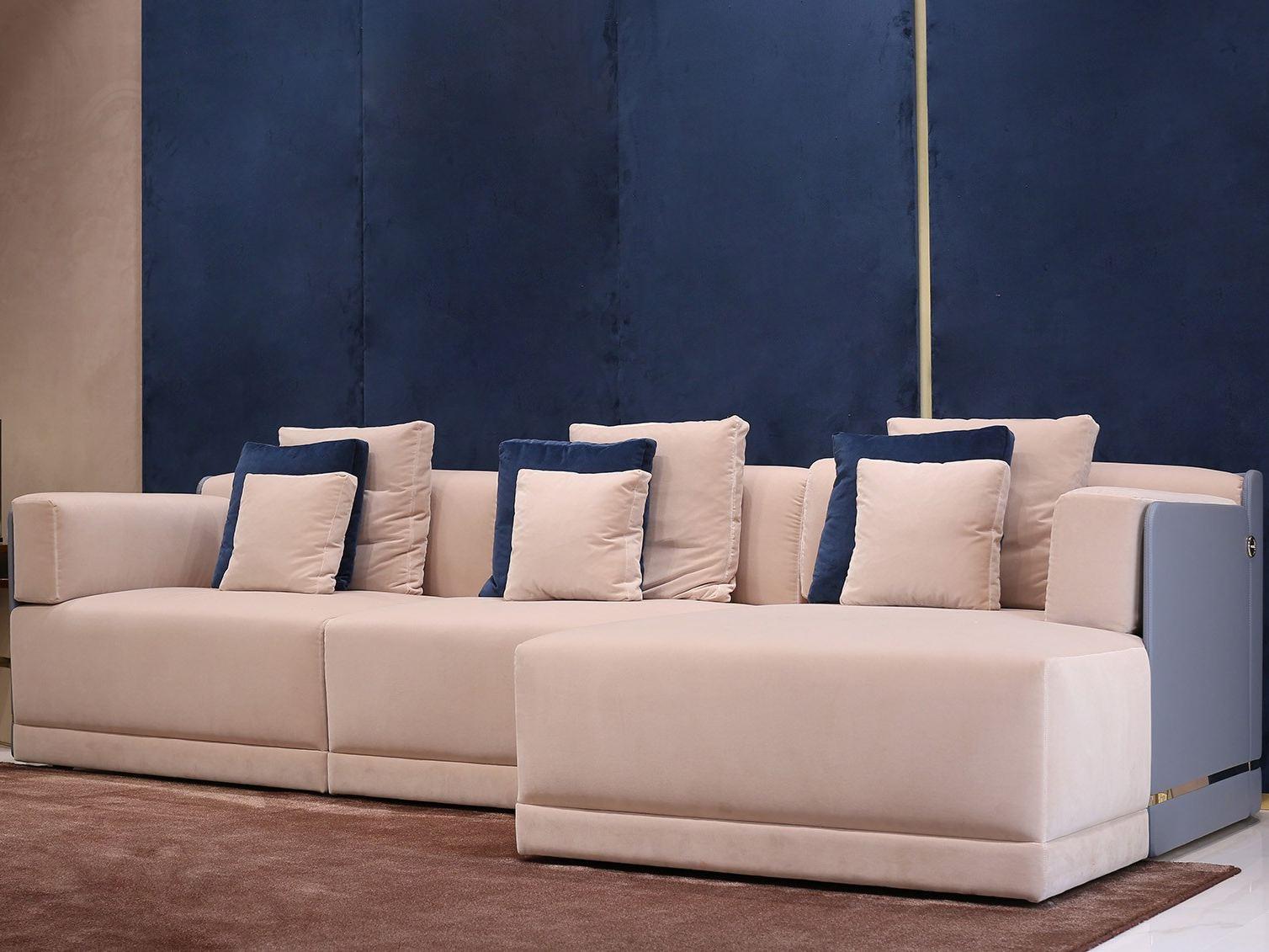 AVALON Leather sofa with chaise longue