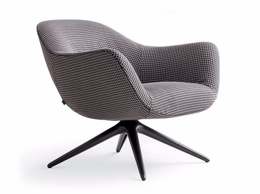 MAD CHAIR Upholstered trestle-based fabric armchair with armrests