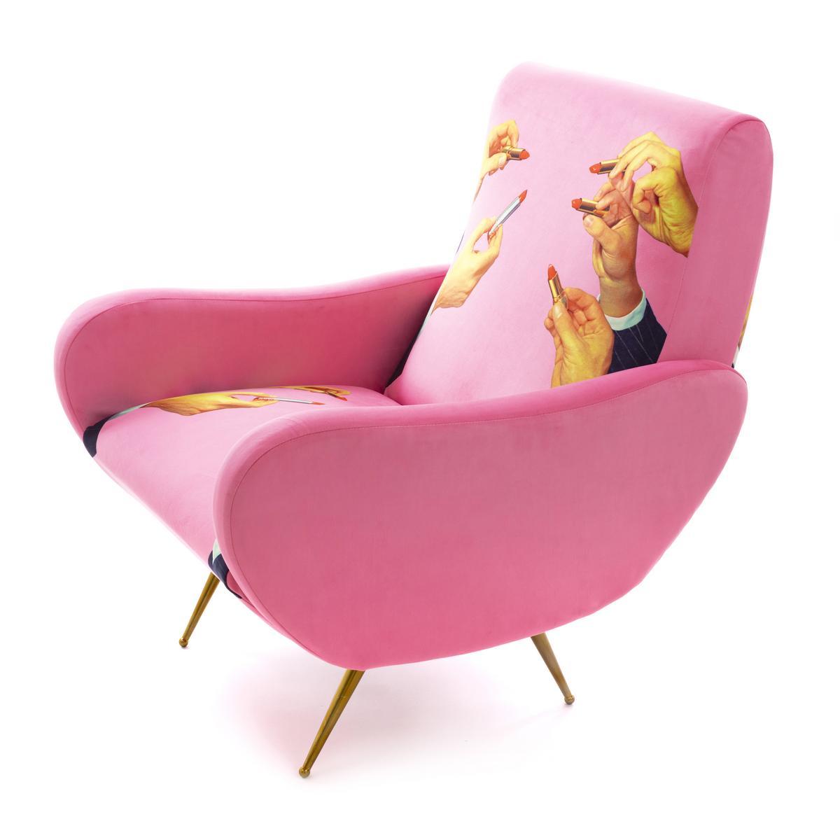 LIPSTICK PINK Fabric armchair with armrests