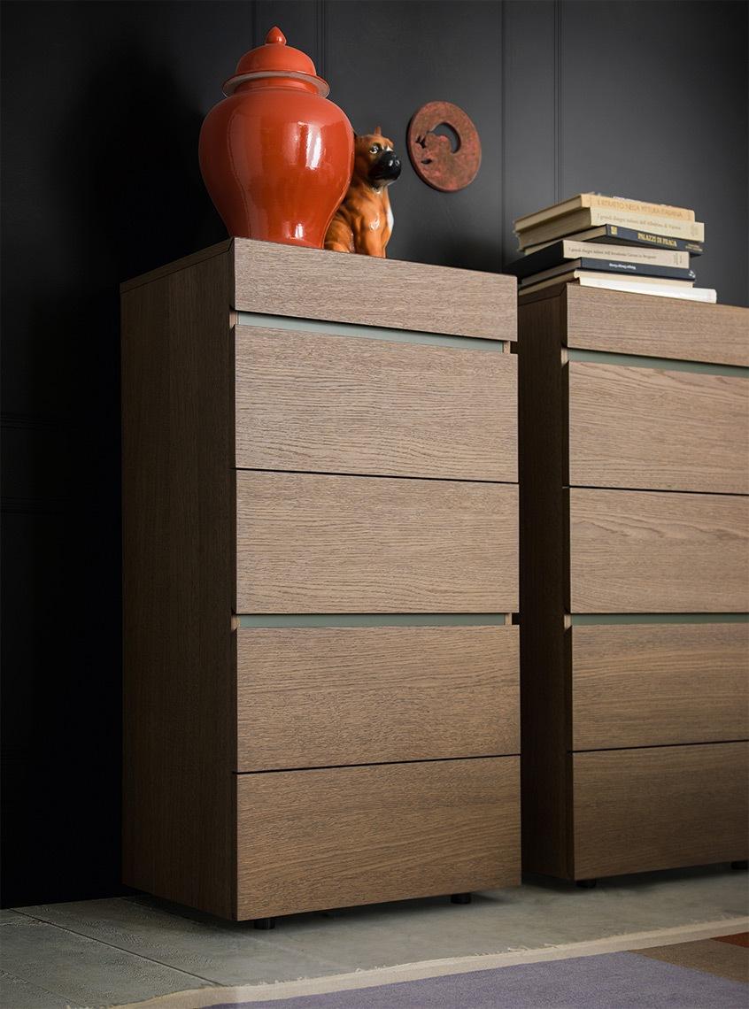 TWICE Rectangular veneer chest of drawers with integrated handles