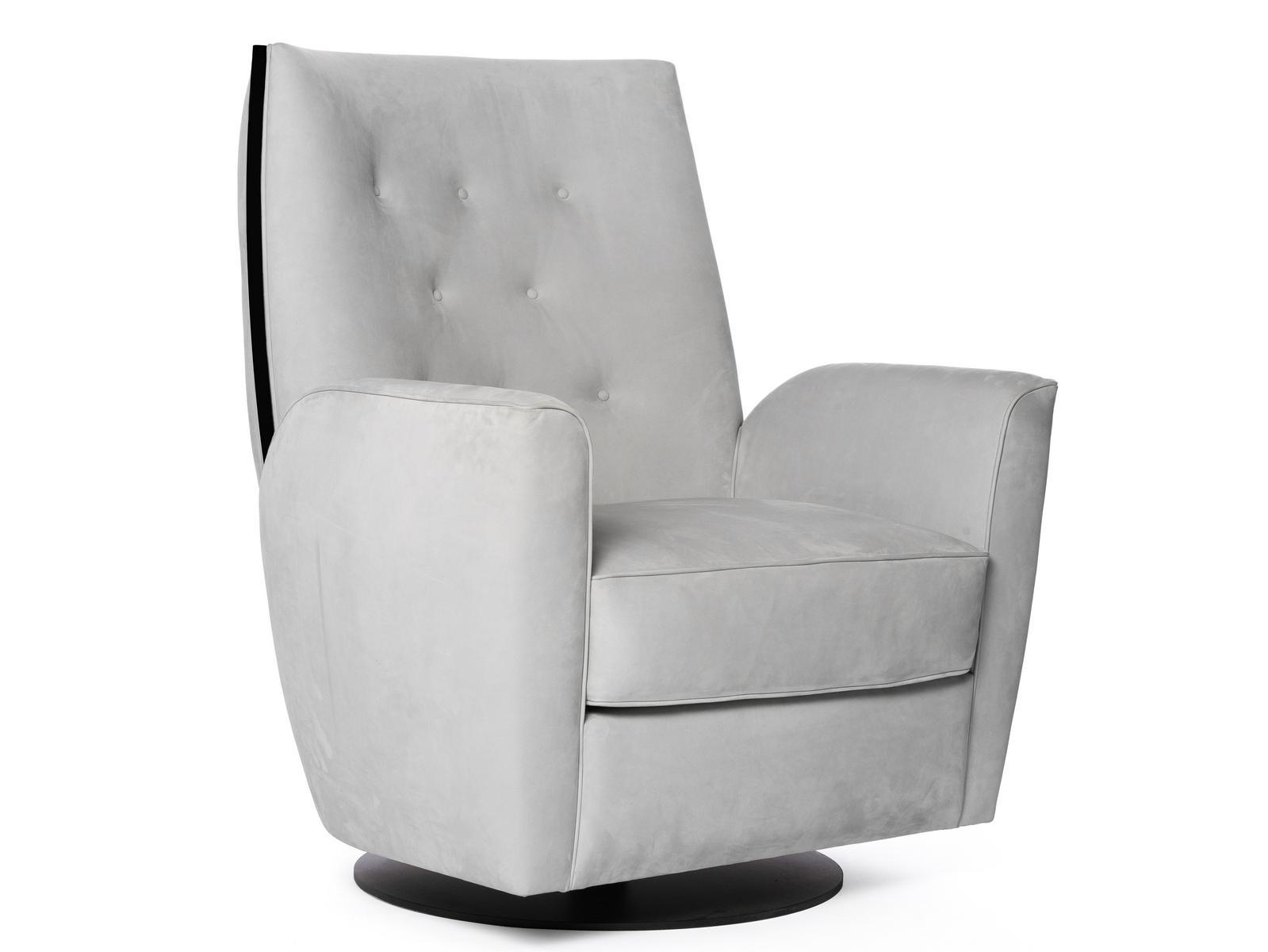 MEDITA Tufted swivel fabric armchair with armrests