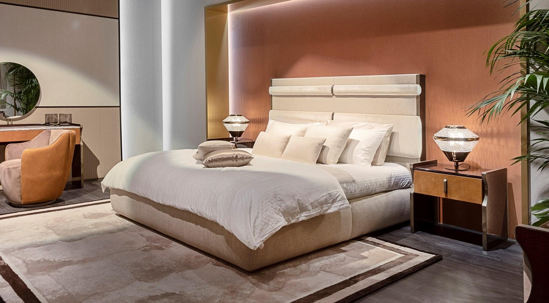 TRILOGY L Double bed with upholstered headboard