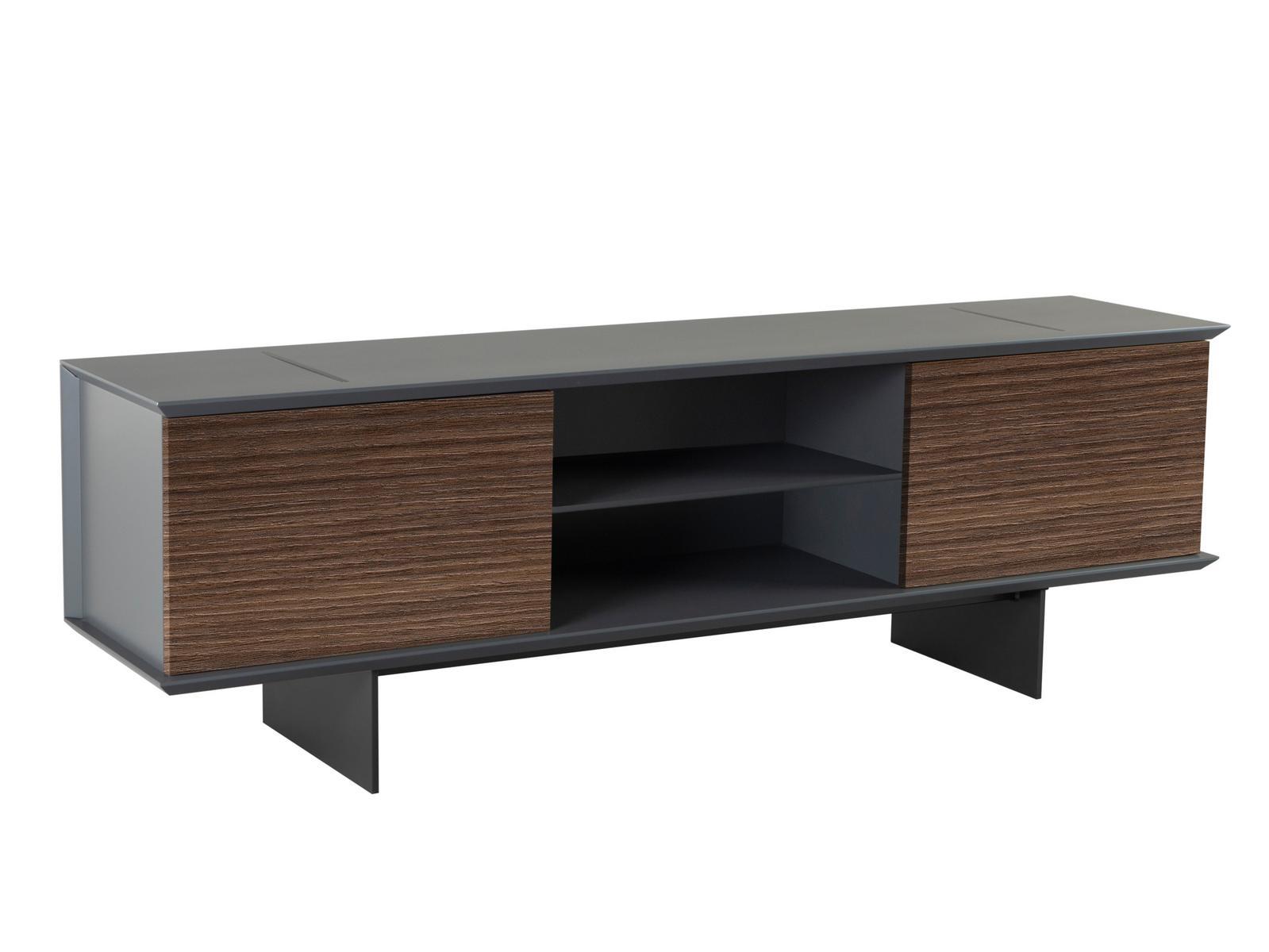 TEO Low walnut TV cabinet with doors