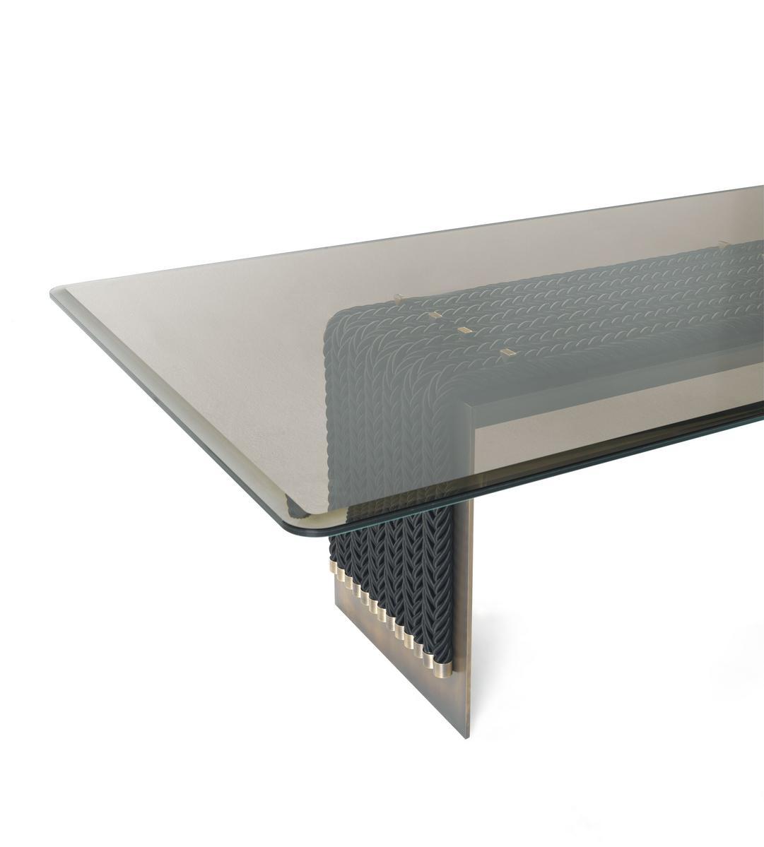 GLASGOW Rectangular brass and glass dining table