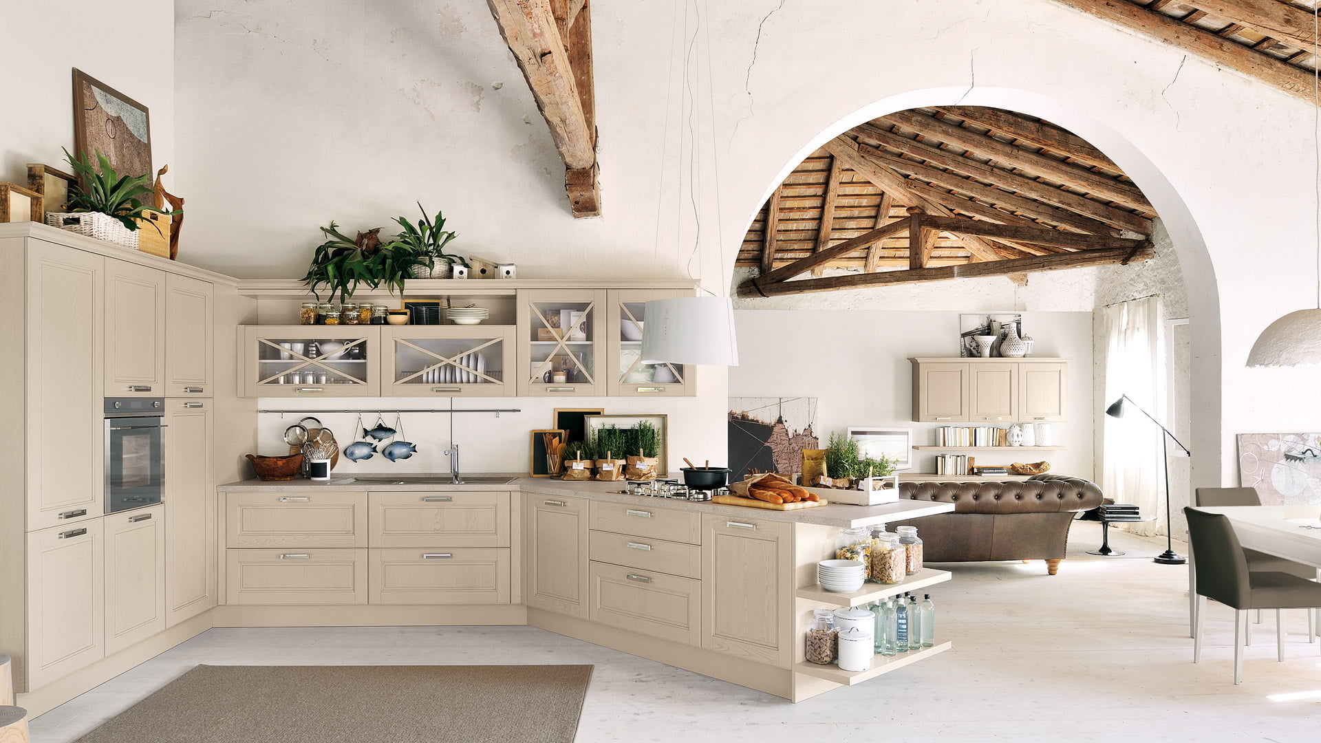 Wood kitchen with handles Lube Cucine Agnese