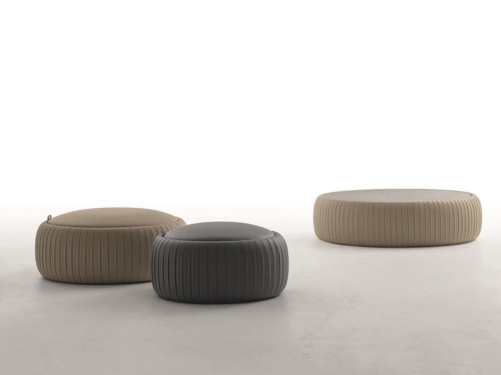 PLISSÈ Storage round Eco-leather pouf