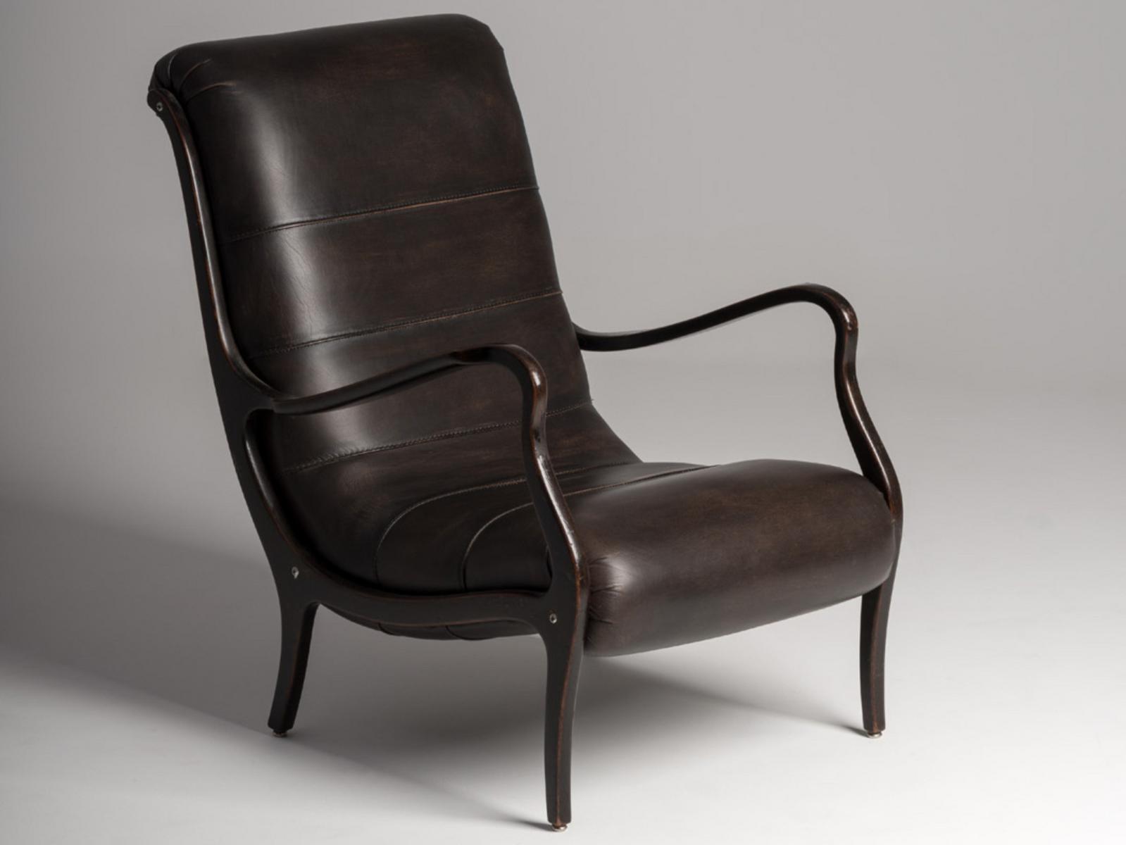 ESSE Beech and leather armchair with armrests