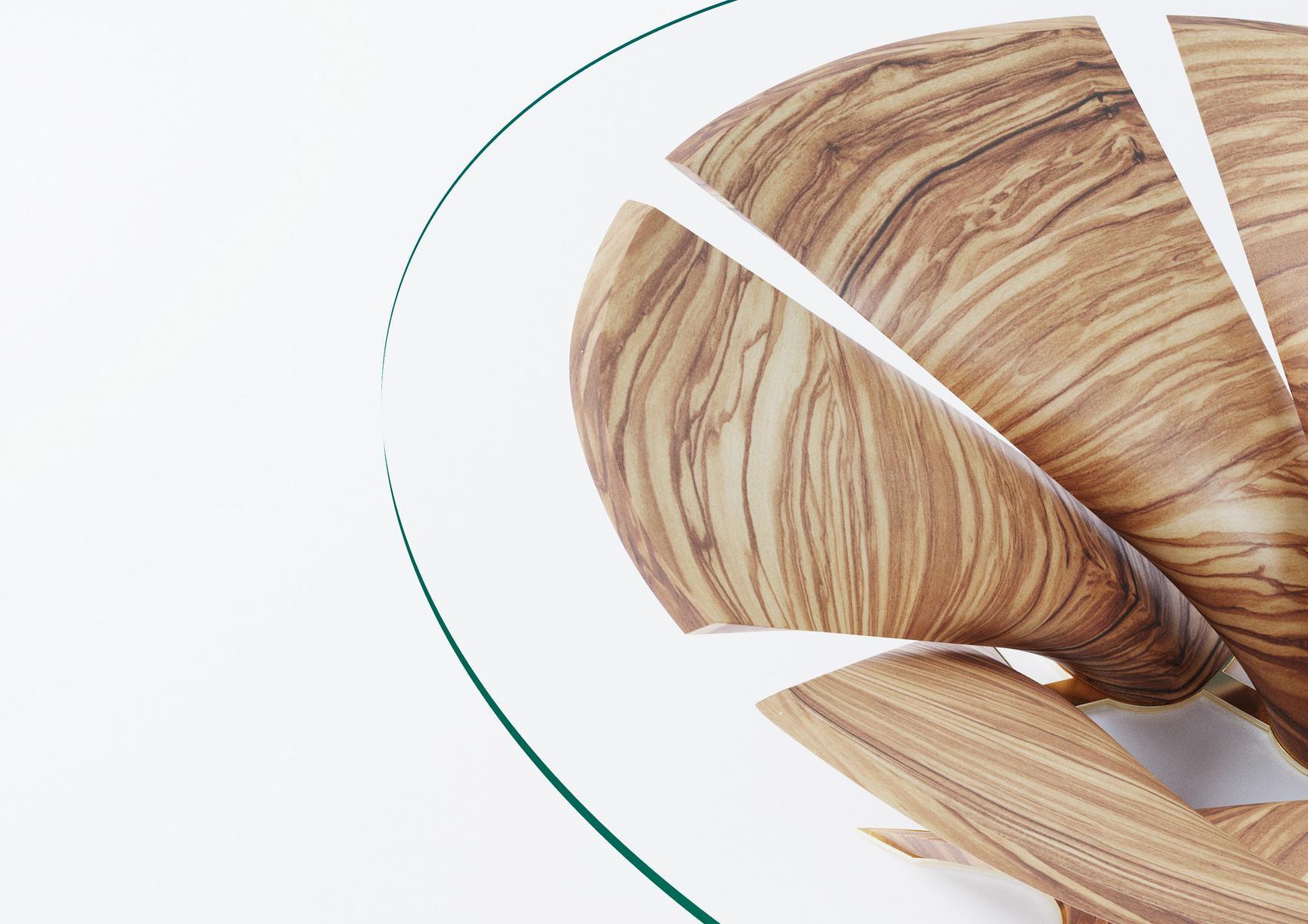 TORSION Round wood and glass table
