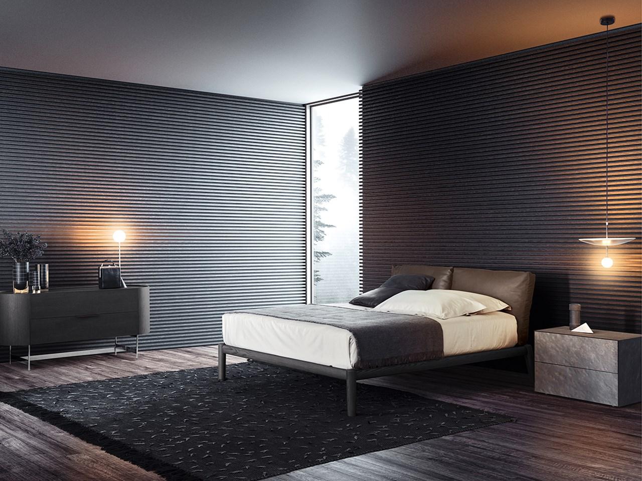 DIONISO Ash double bed with upholstered headboard