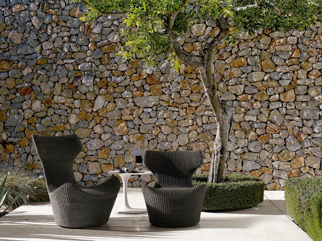 GRANDE PAPILIO High-back polyethylene garden armchair with footstool