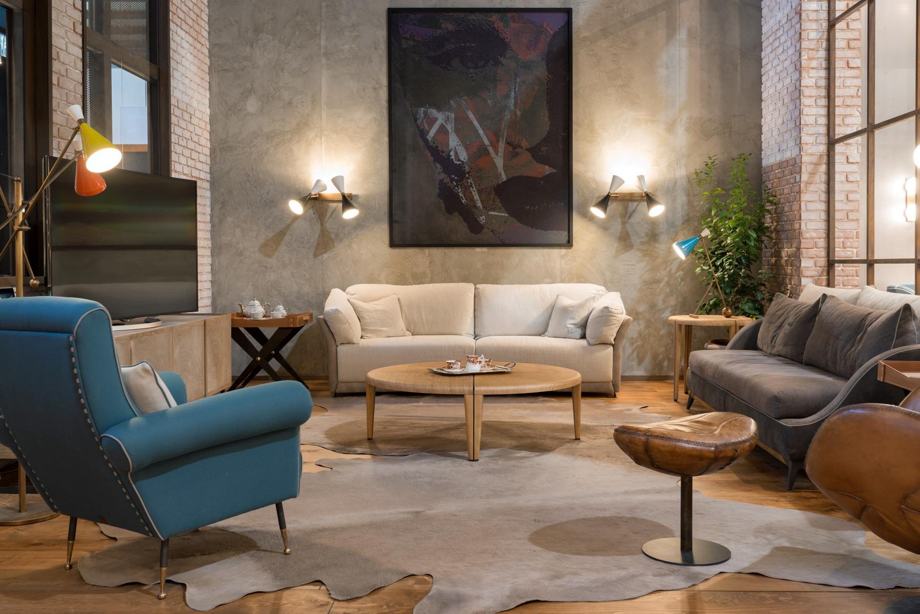 PACO 3 seater linen and leather sofa