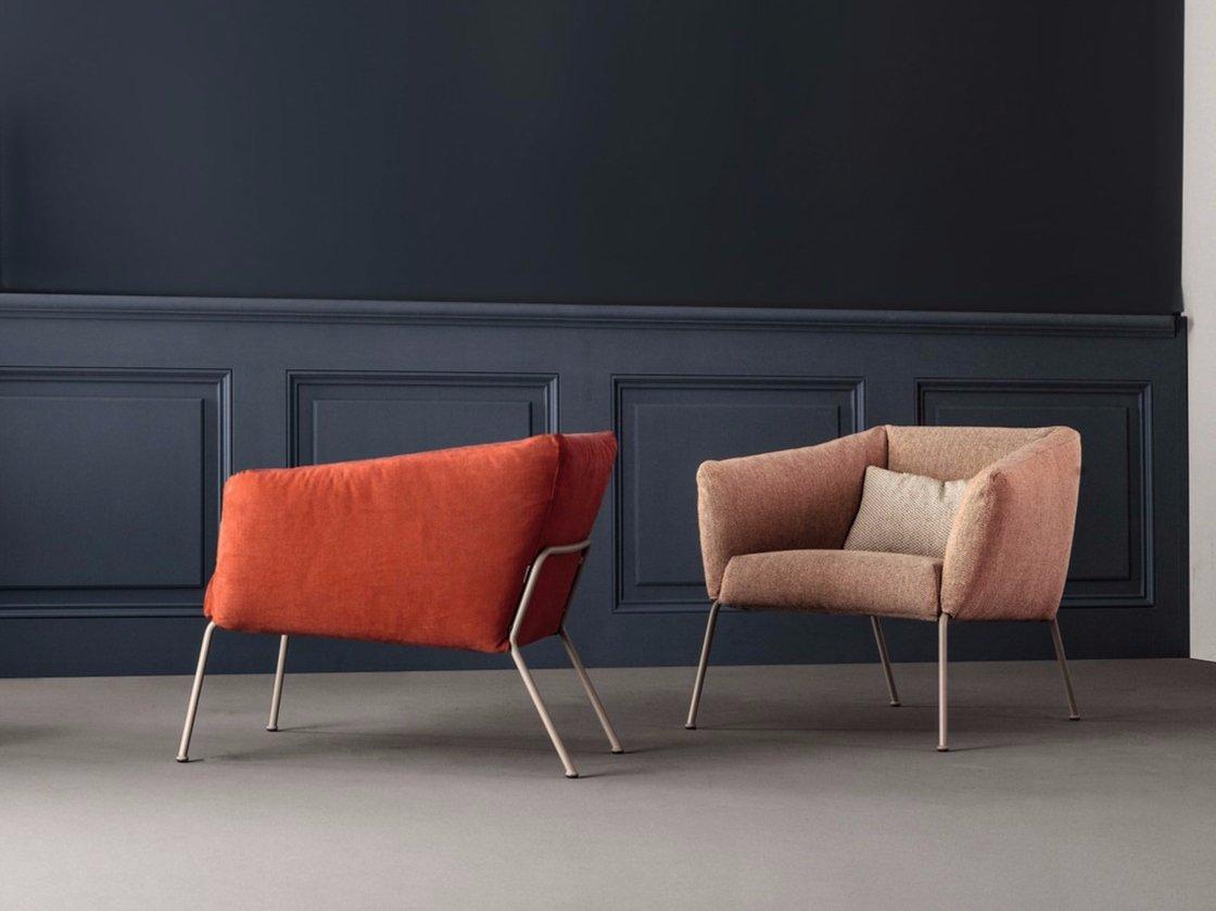 NIKOS LOW Upholstered fabric armchair with removable cover