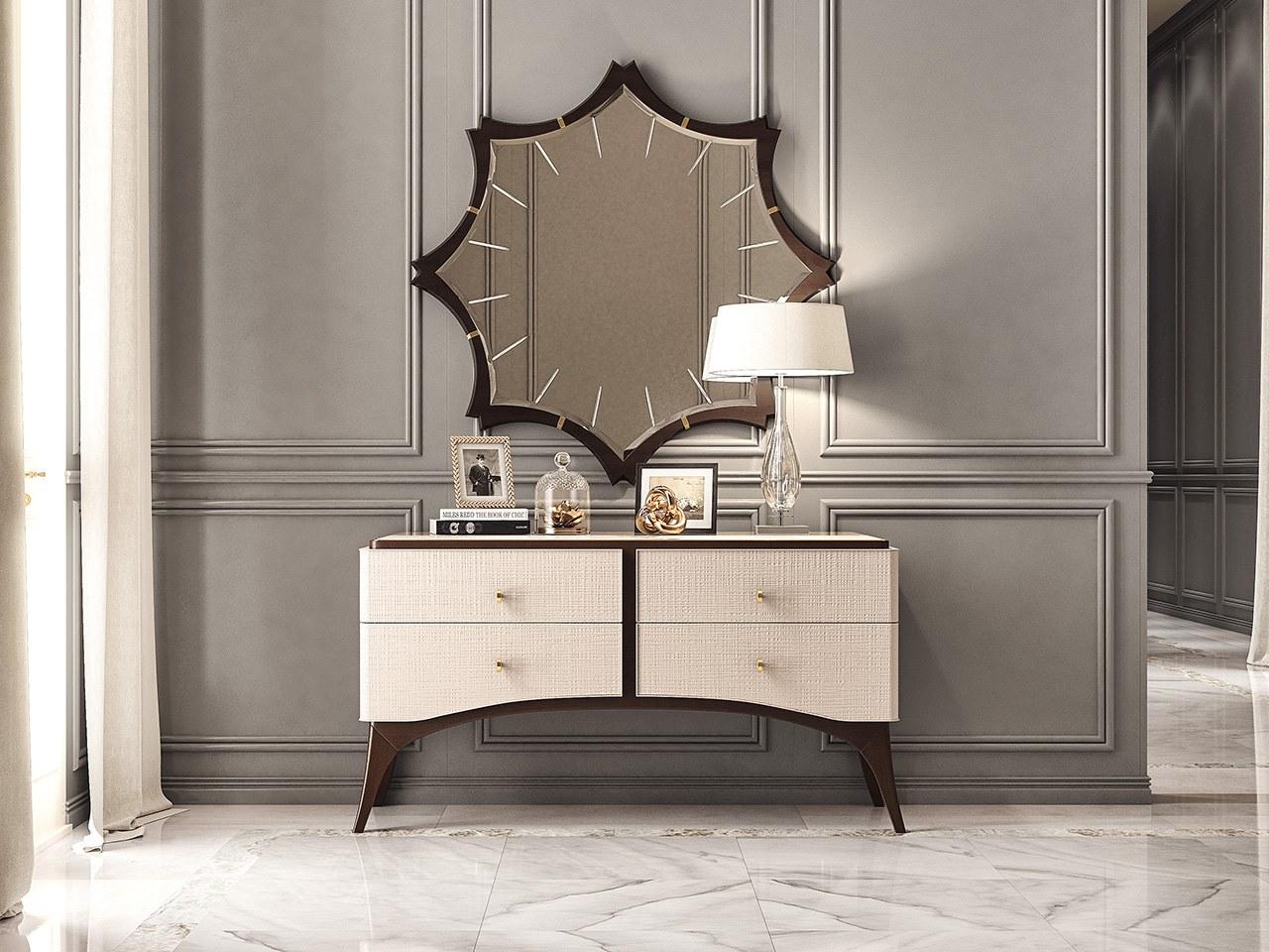 PR.108 Wooden chest of drawers with colored glass top