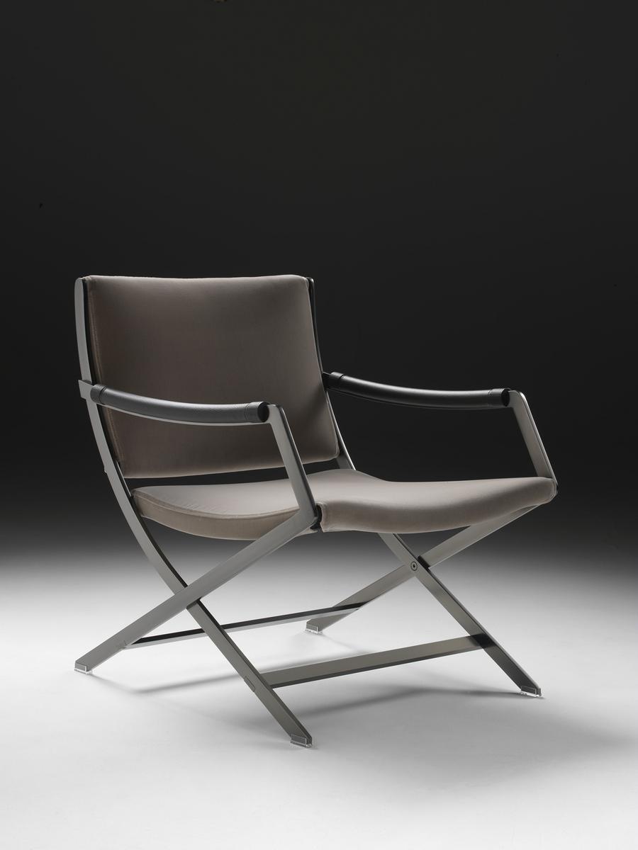 PAUL Folding leather easy chair with armrests