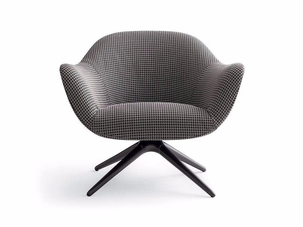 MAD CHAIR Upholstered trestle-based fabric armchair with armrests
