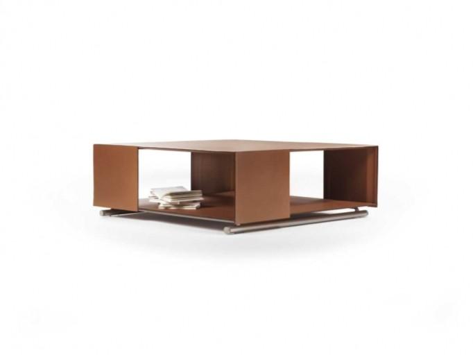 GROUNDPIECE Metal and leather coffee table with storage space