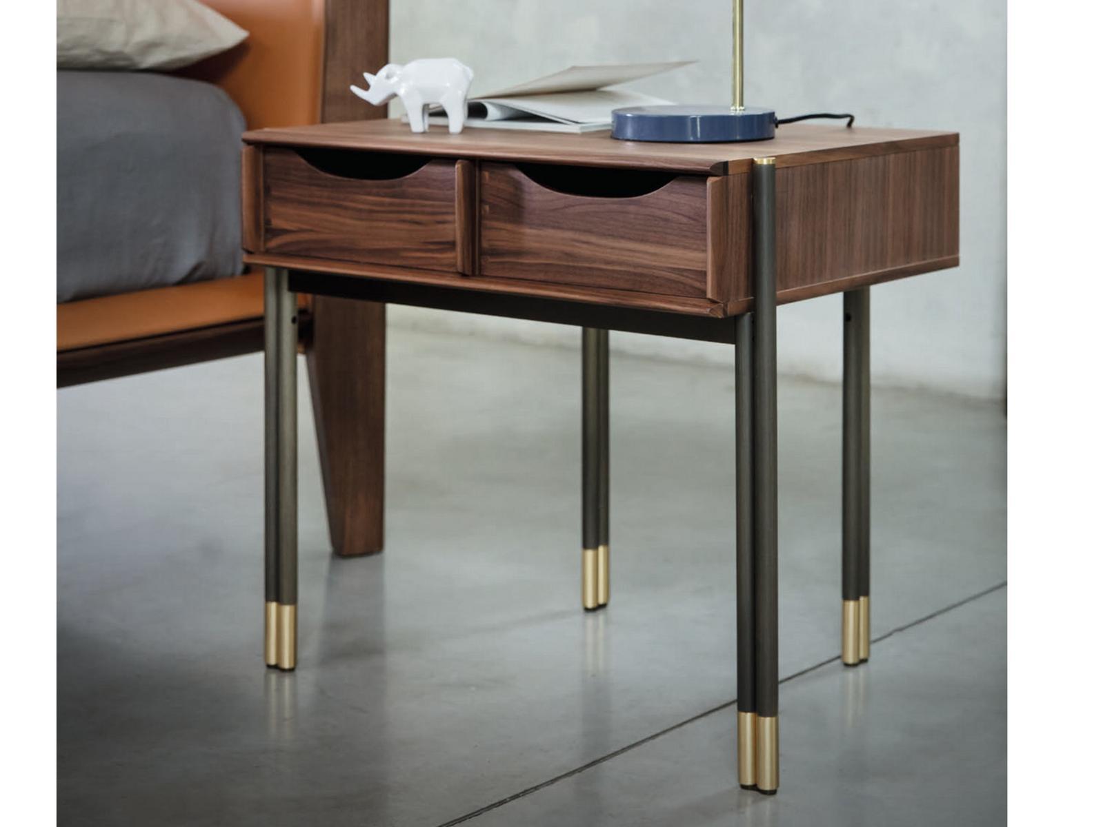 BAYUS 1 Rectangular walnut bedside table with drawers