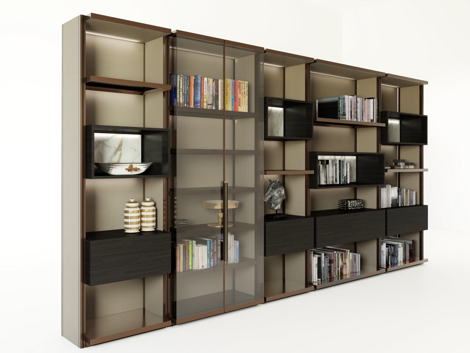 GENESIS Sectional aluminium storage wall with integrated lighting