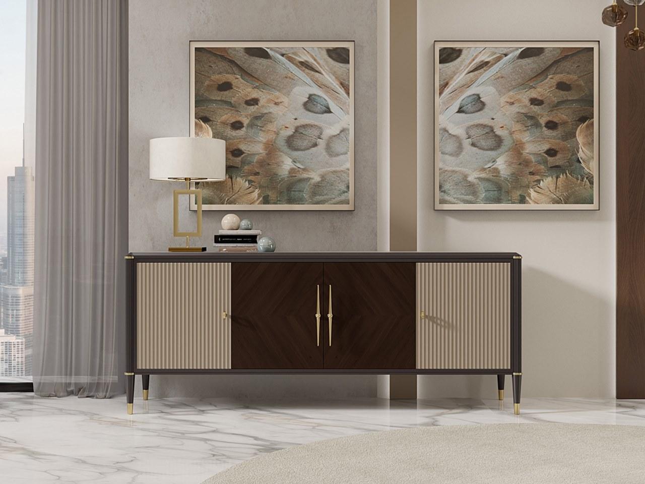 PR.515.2 Sideboard in linden and walnut with hinged doors