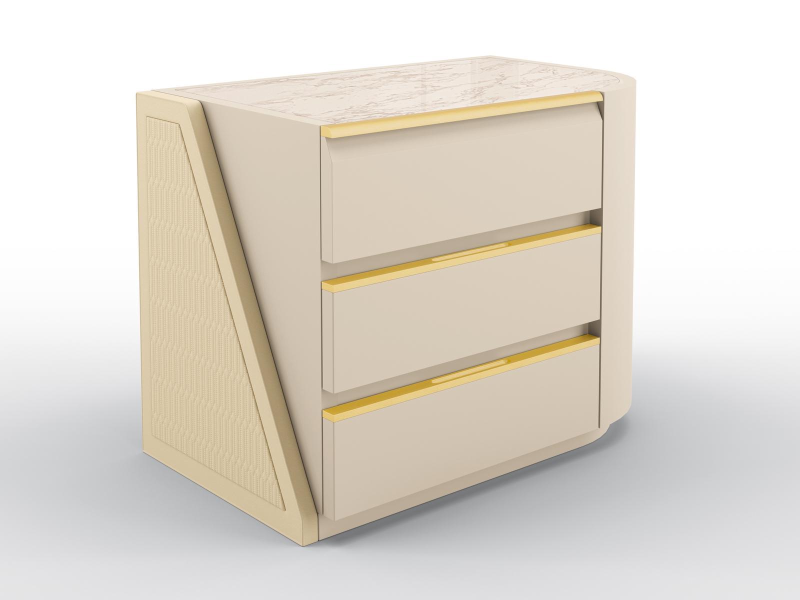 STUART Lacquered bedside table and calacatta marble top
