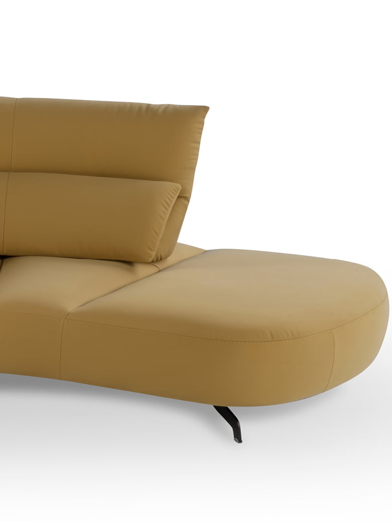 MANGO Contemporary sofa with adjustable backrests, extending seat depth for customizable comfort, quilted stitching, and optional metal feet finishes.