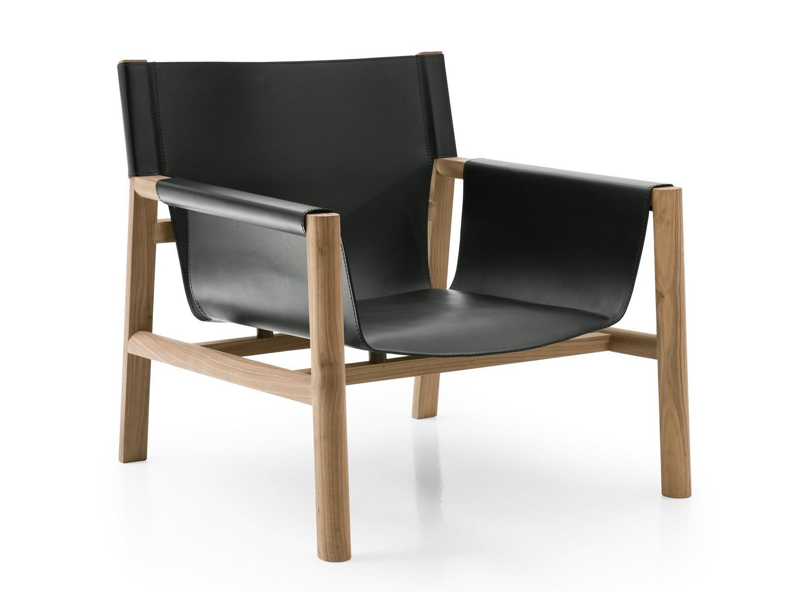 PABLO Tanned leather armchair with armrests
