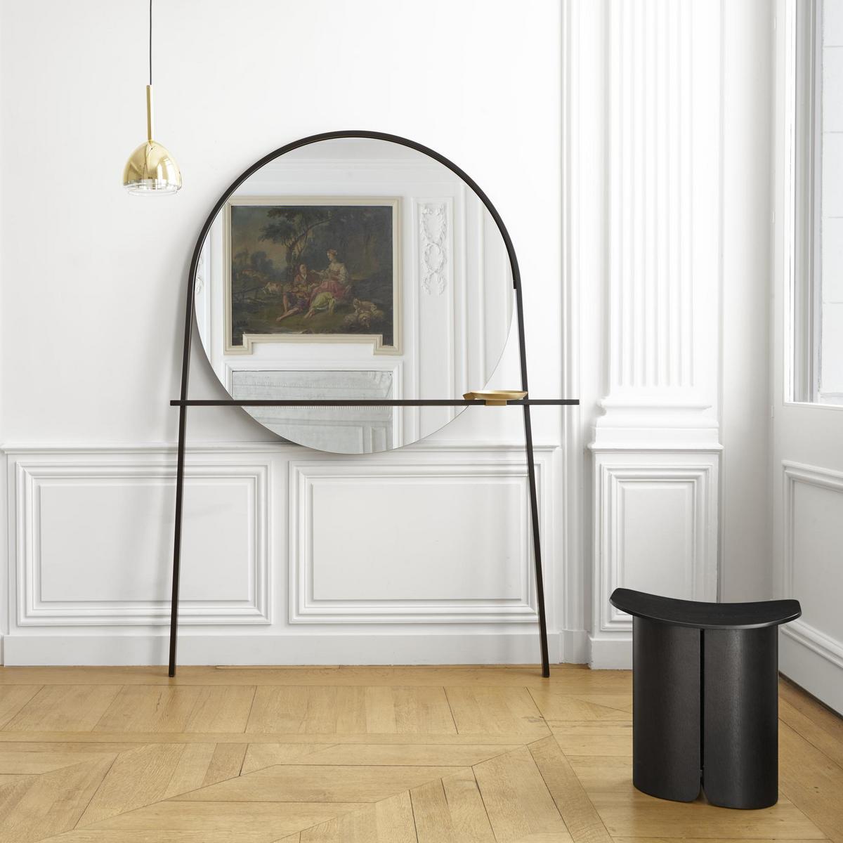 GEOFFREY Round wall-mounted glass and steel mirror