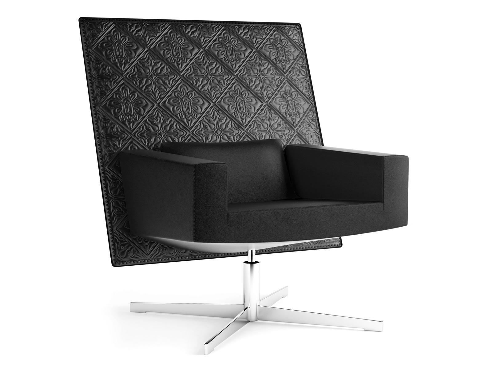 JACKSON Leather armchair with 4-spoke base with armrests