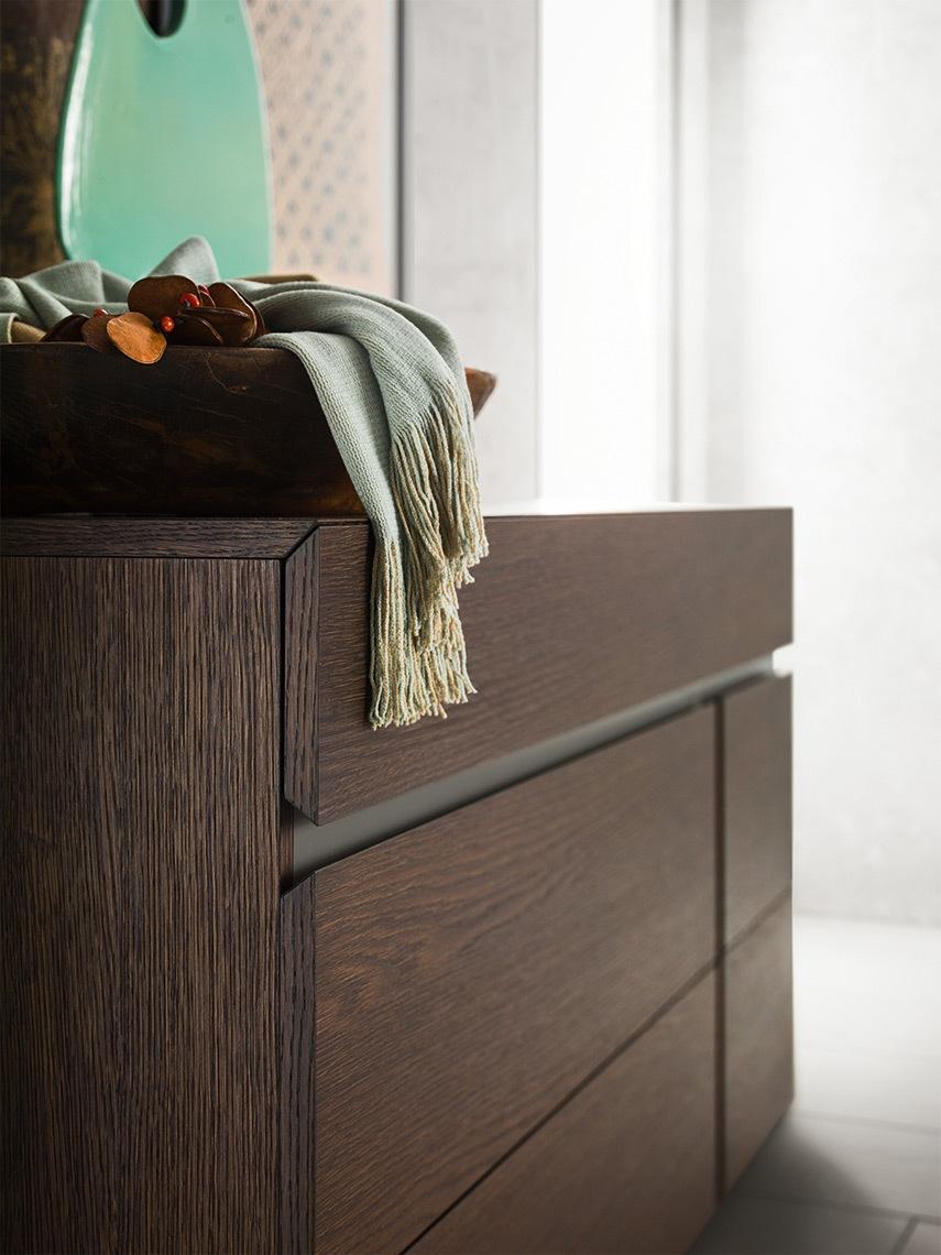 TWICE Rectangular veneer chest of drawers with integrated handles