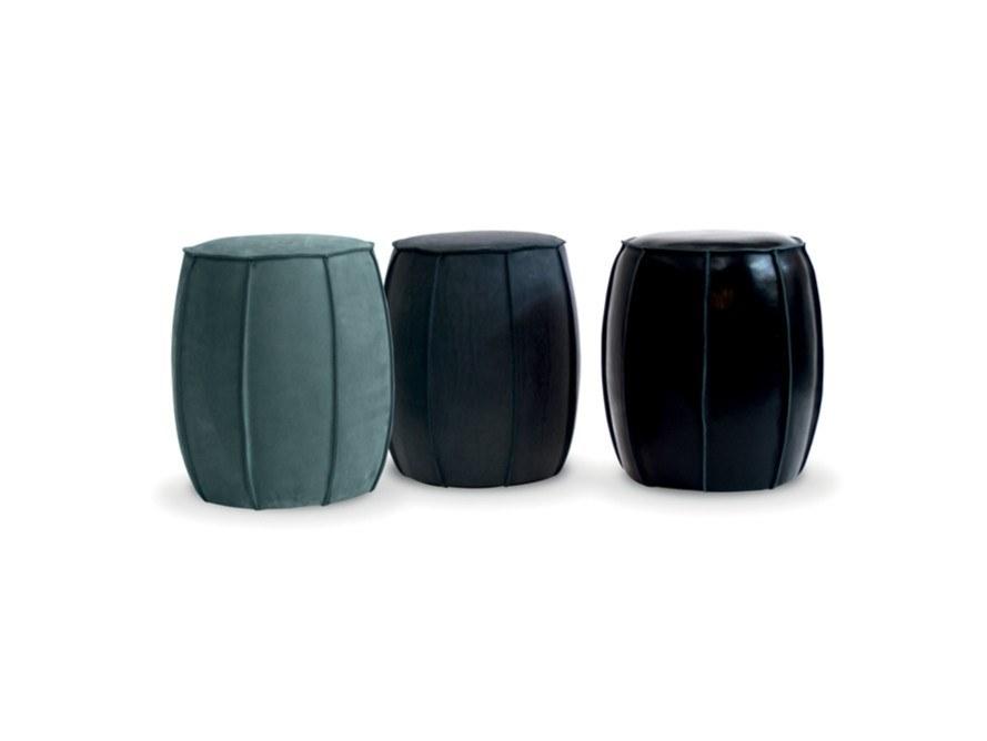 BONGO Upholstered round leather pouf