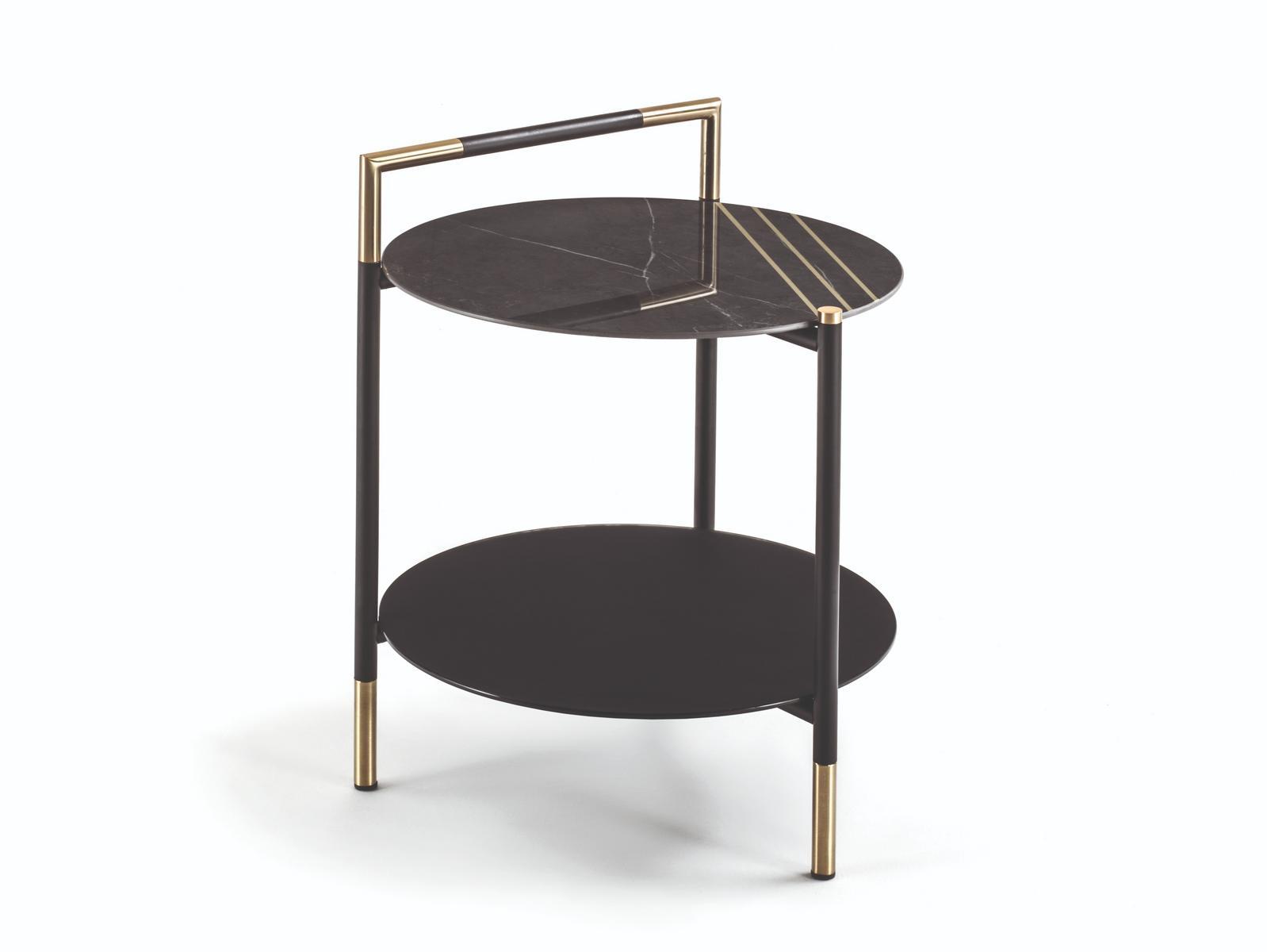 KEVIN Round high side table with integrated magazine rack