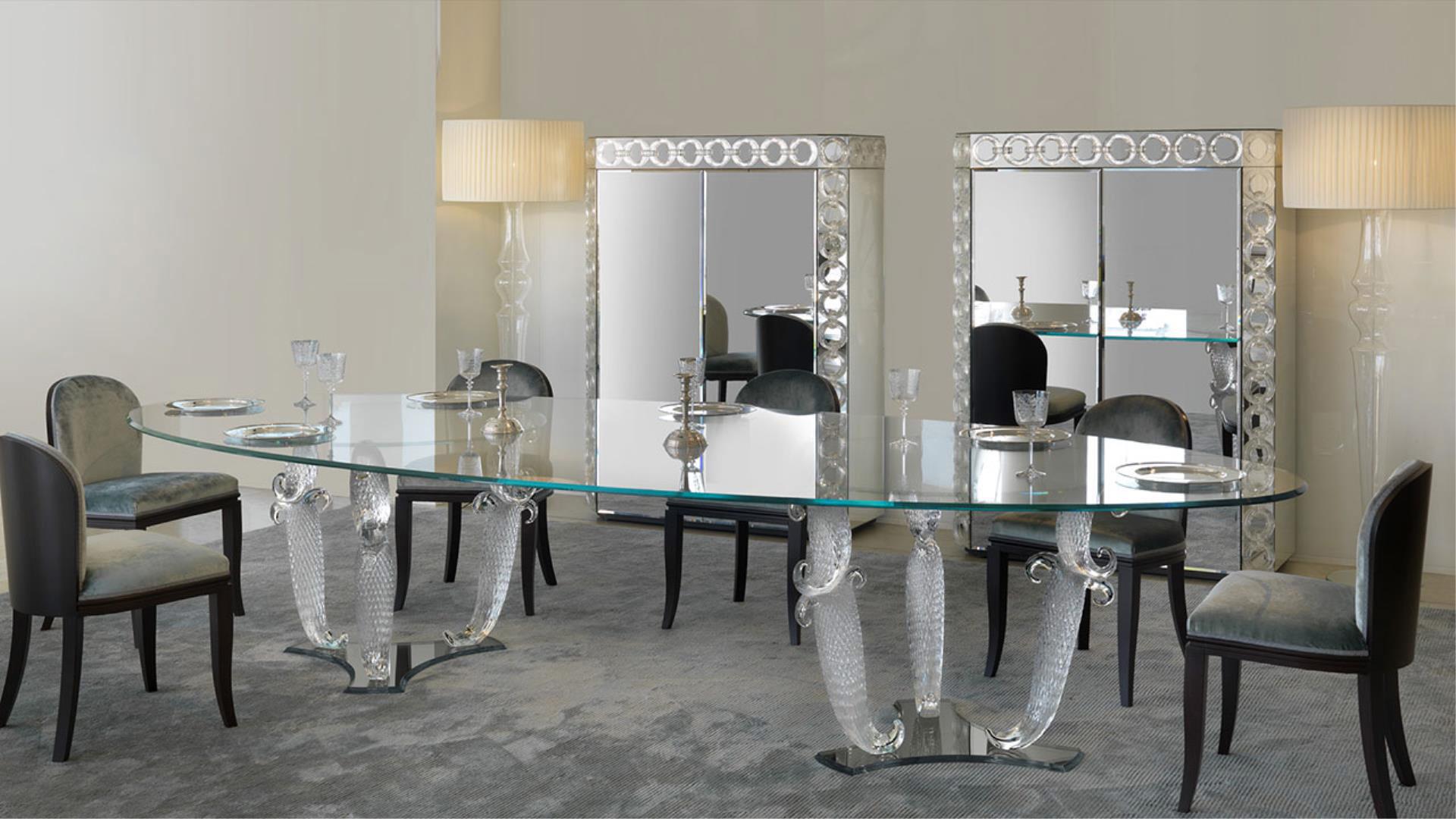 CASANOVA Oval glass dining table with Lazy Susan