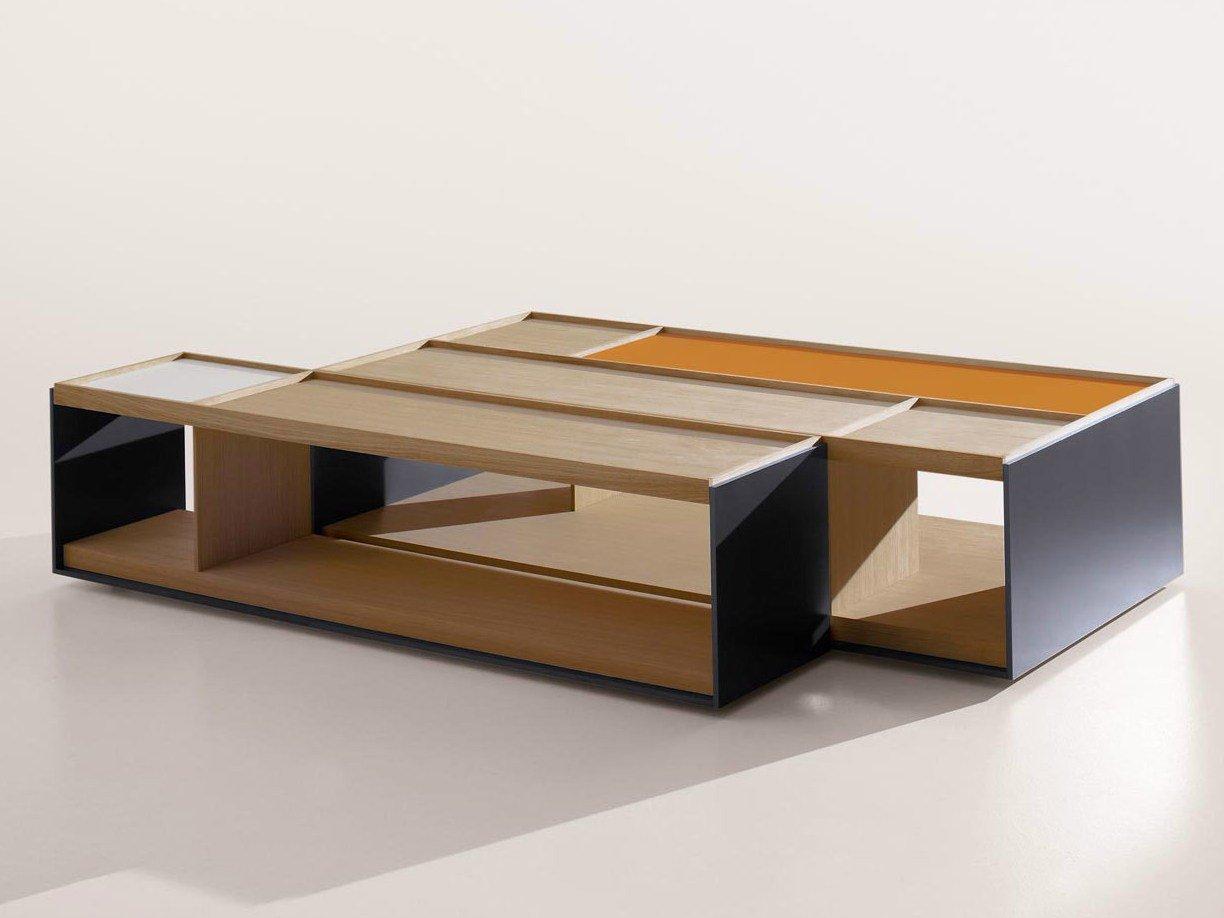 SURFACE Low rectangular wooden coffee table