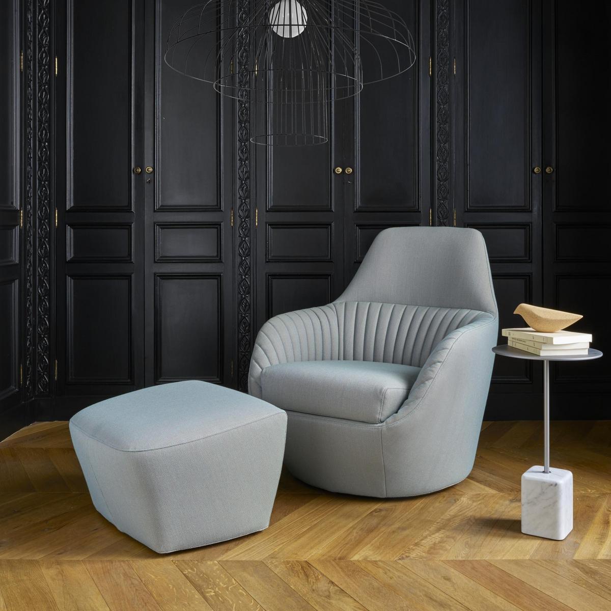 AMÉDÉE Swivel upholstered fabric armchair with armrests