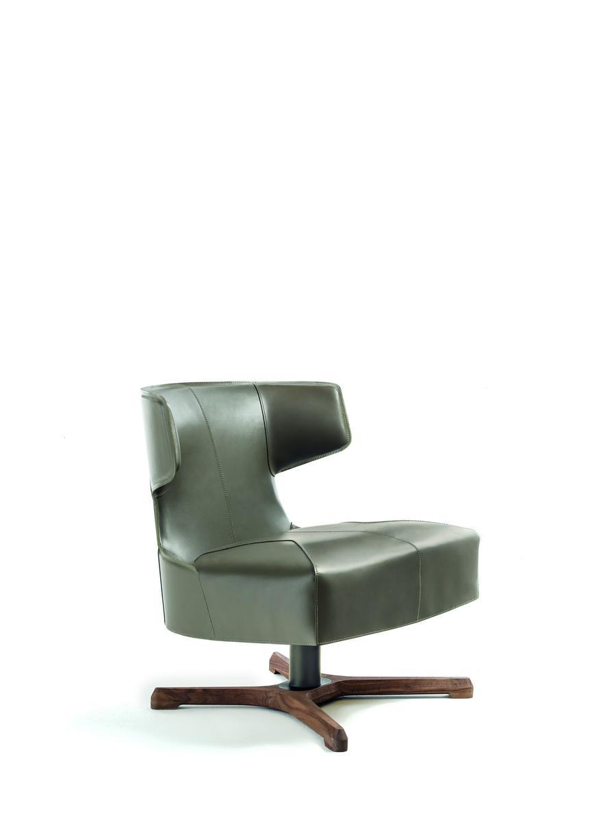 ARGO Swivel leather armchair with 4-spoke base