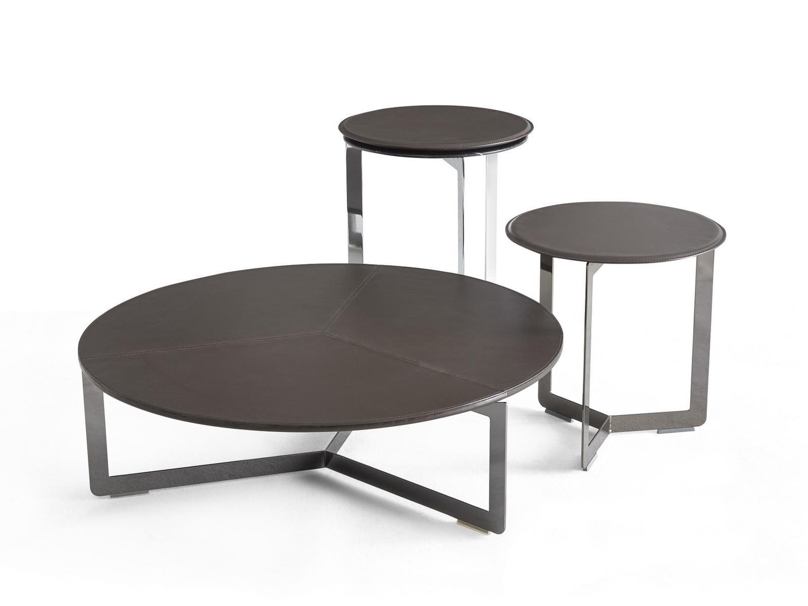 MALIBÙ Round tanned leather coffee table