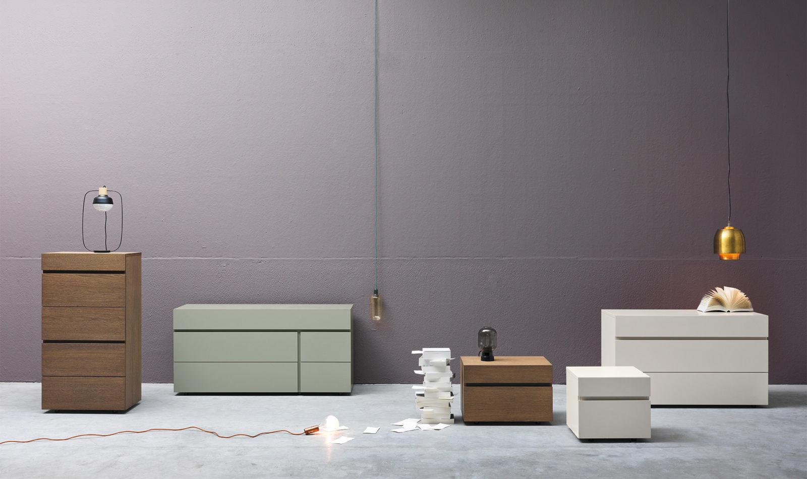 TWICE Rectangular veneer chest of drawers with integrated handles