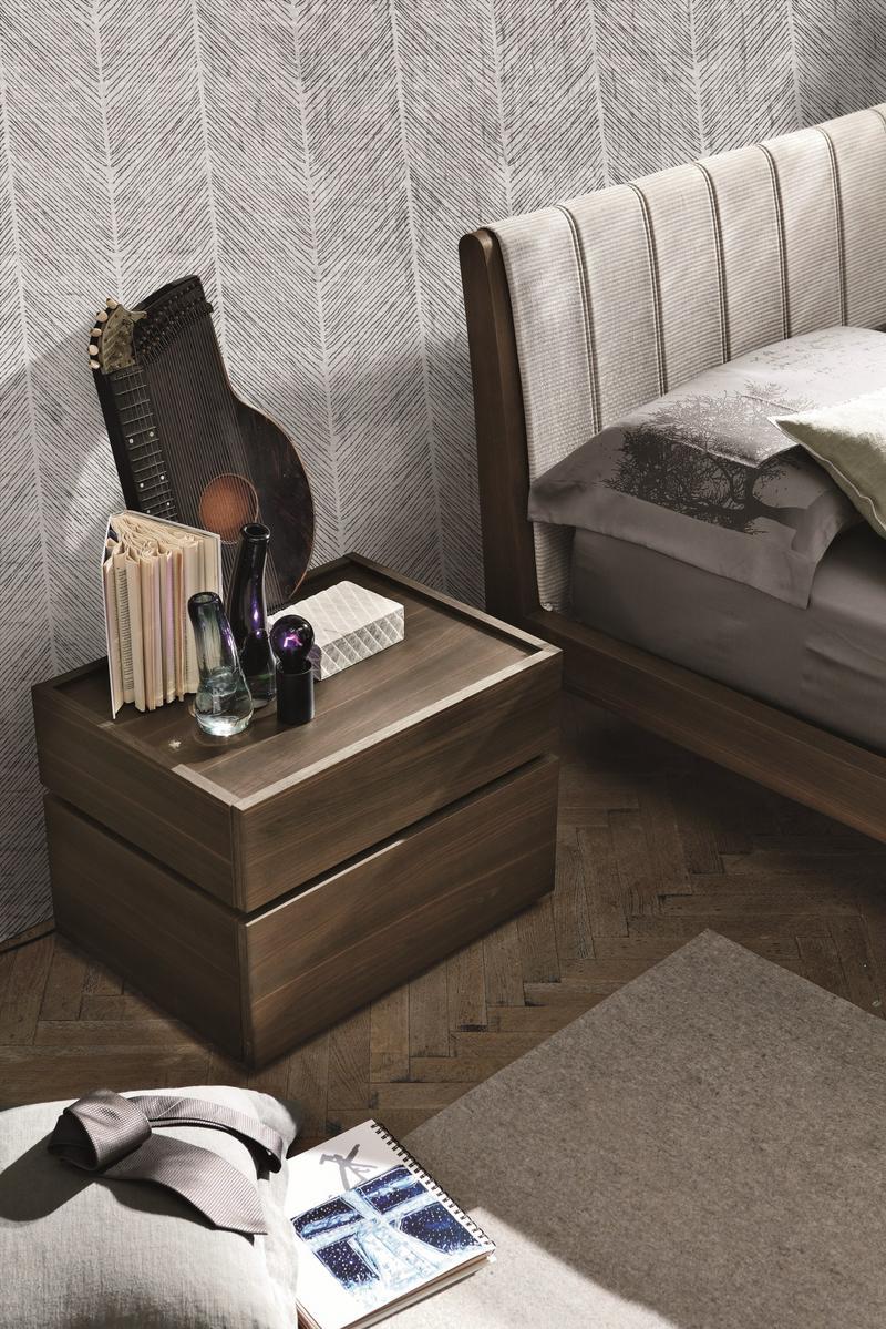 LIZ Oak double bed with upholstered headboard