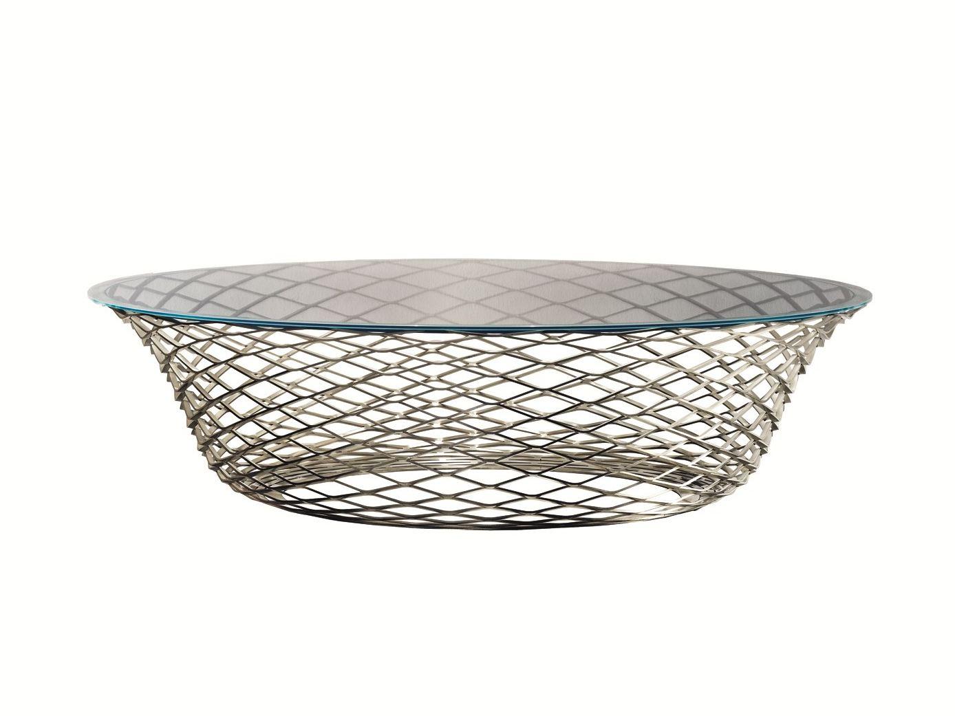 TESO Round crystal and steel coffee table